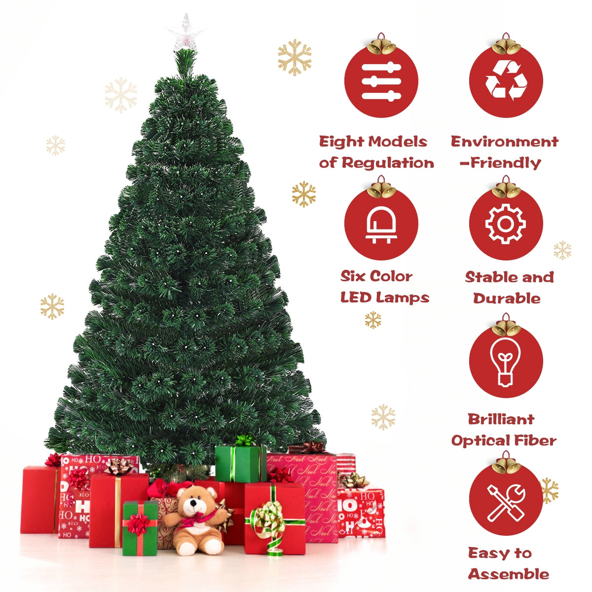 5/6/7 Feet Multicolor Artificial Christmas Tree with LED Light and Metal Stand