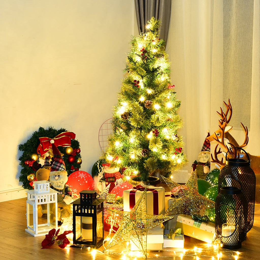 LED Christmas Tree with Red Berries Pine Cones