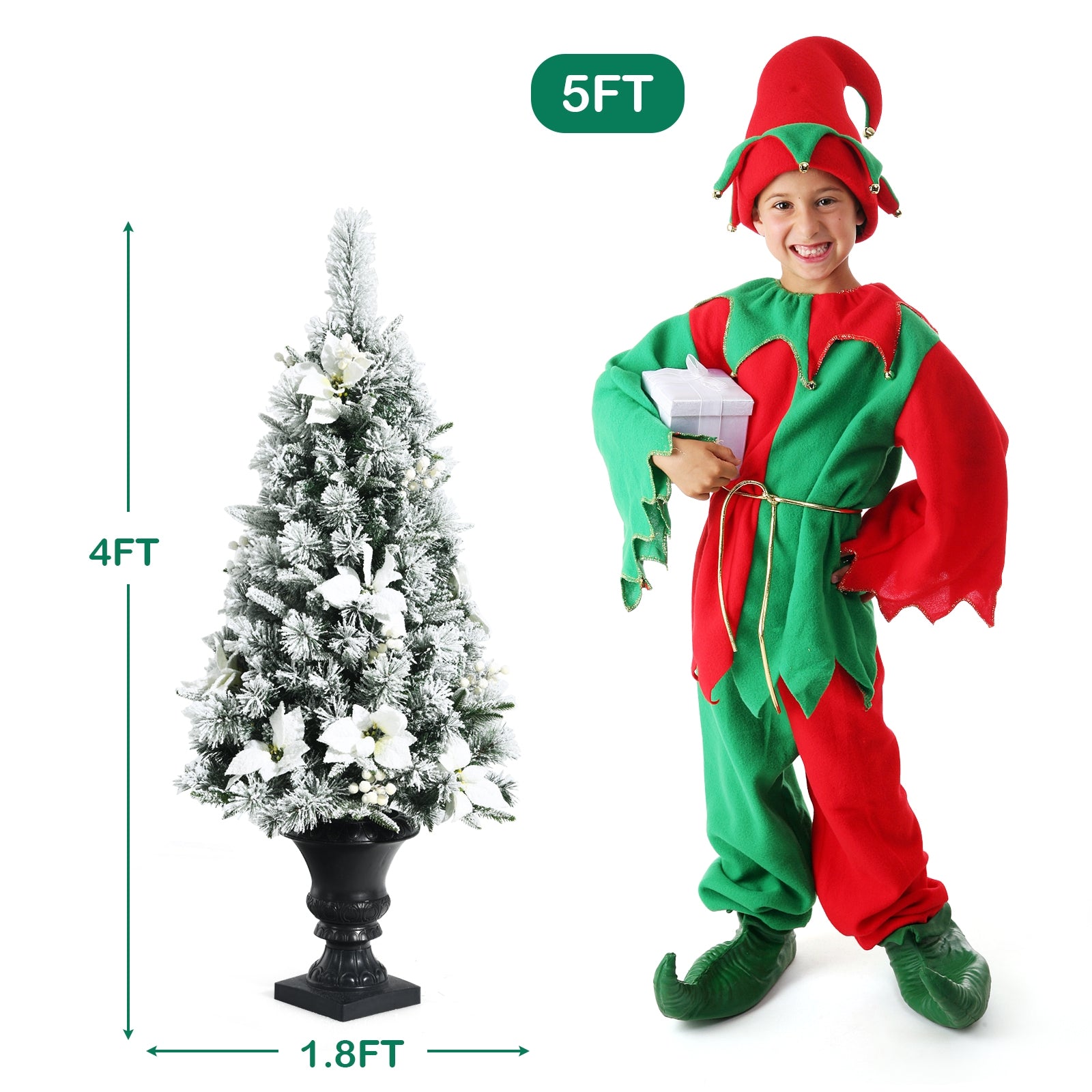 4 Feet Pre-lit Snowy Christmas Entrance Tree with White Berries and Flowers