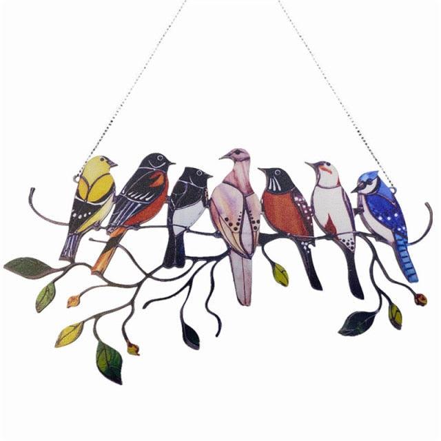 Colored Window Bird Pendant Wind Chime Metal Tropical Bird Hanging Decorations Hanging Sun Catcher Stained Bird Gifts For Bird Lovers Metal Humming Bird Decor For Patio Decor Door Crafts Home Accessories
