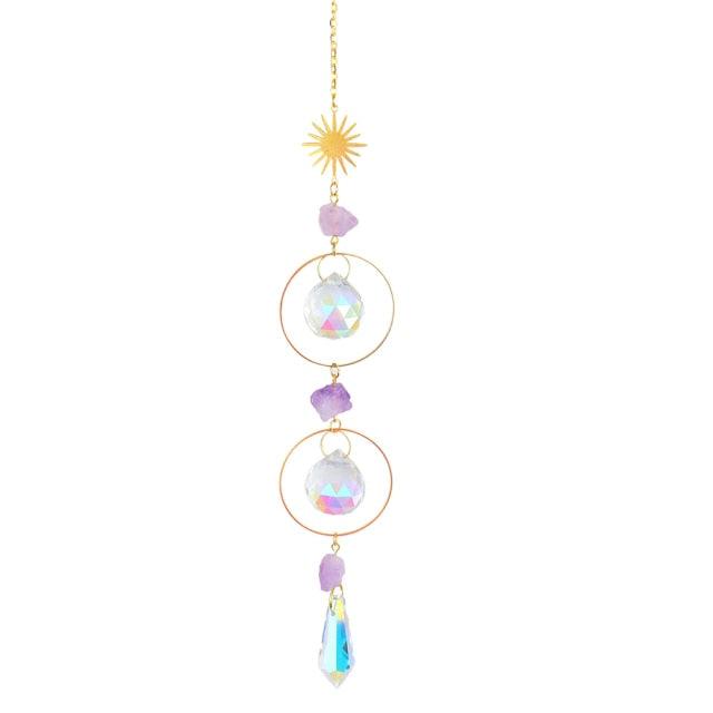 Colorful Crystals Star Sun Wind Chimes Hexagon Diamond Chandelier Lamps Light Pendant Crystals Glass Pendants Prisms Hanging Light Catcher Rainbow Make Window Curtains Home Room Decor  Hanging Ornament For Home Decoration