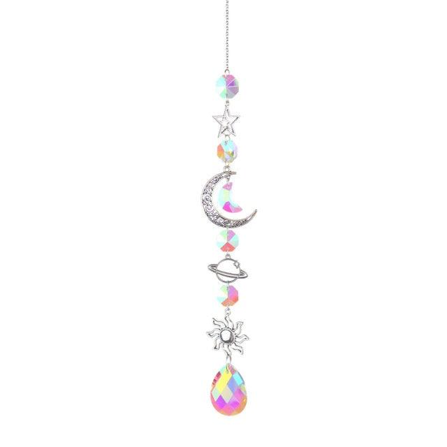 Colorful Crystals Star Sun Wind Chimes Hexagon Diamond Chandelier Lamps Light Pendant Crystals Glass Pendants Prisms Hanging Light Catcher Rainbow Make Window Curtains Home Room Decor  Hanging Ornament For Home Decoration