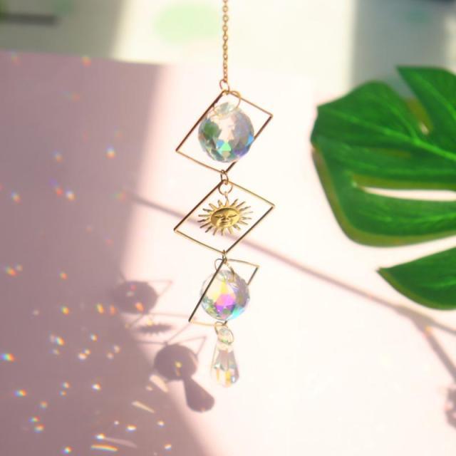 Crystal Colorful Sun Light  Catching Sphere Chandelier Lamps Light Crystals Glass Pendants Wind Chime Household Indoor Window Hanging Decoration Outdoor Gardening Colorful Hanging Pendant For Home Decor