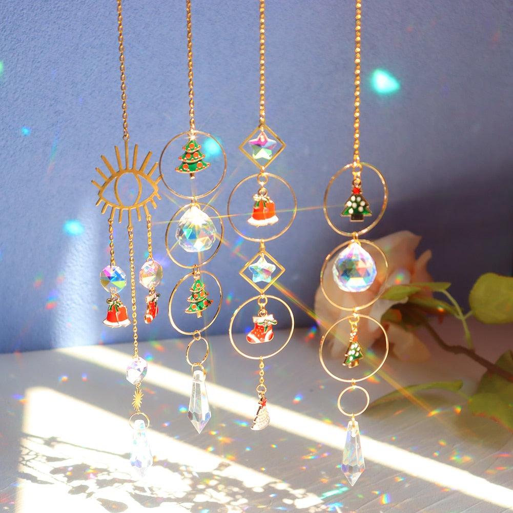 Crystal Hanging Sun-catchers Beads Colorful Chandelier Wind Chime Handmade Pendant Hanging Drop For Garden Window Curtain Chandelier Home Decor Christmas Pendant Gifts Ornament For Garden Window Car Wedding Plants