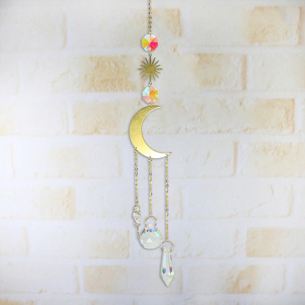Crystal Wind Chime Star Moon Sun Pendant Indoor Window For Window in Garden Starry Sky Decor Catchers with Crystals  Dream Sun Catchers Plated Colorful Beads Hanging Drop for Outdoor Garden Moon Prism