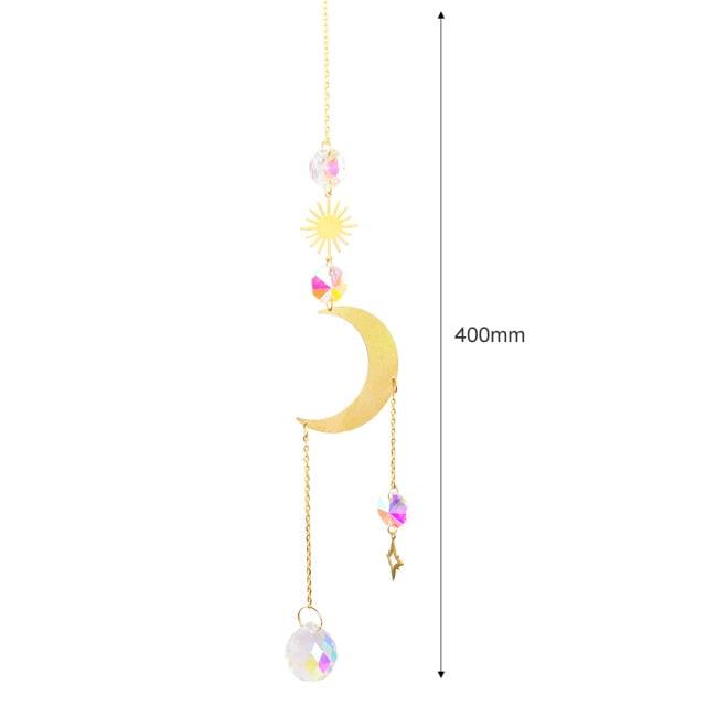 Crystal Wind Chime Star Moon Sun Pendant Indoor Window For Window in Garden Starry Sky Decor Catchers with Crystals  Dream Sun Catchers Plated Colorful Beads Hanging Drop for Outdoor Garden Moon Prism