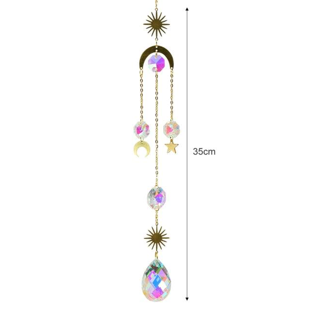 Crystal Wind Chime Star Moon Sun Pendant Indoor Window For Window in Garden Starry Sky Decor Catchers with Crystals  Dream Sun Catchers Plated Colorful Beads Hanging Drop for Outdoor Garden Moon Prism
