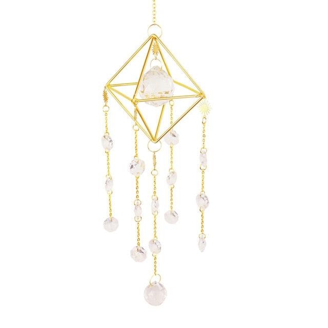 Crystal Wind Chime Star Moon Sun Pendant Indoor Window For Window in Garden Starry Sky Decor Catchers with Crystals  Dream Sun Catchers Plated Colorful Beads Hanging Drop for Outdoor Garden Moon Prism