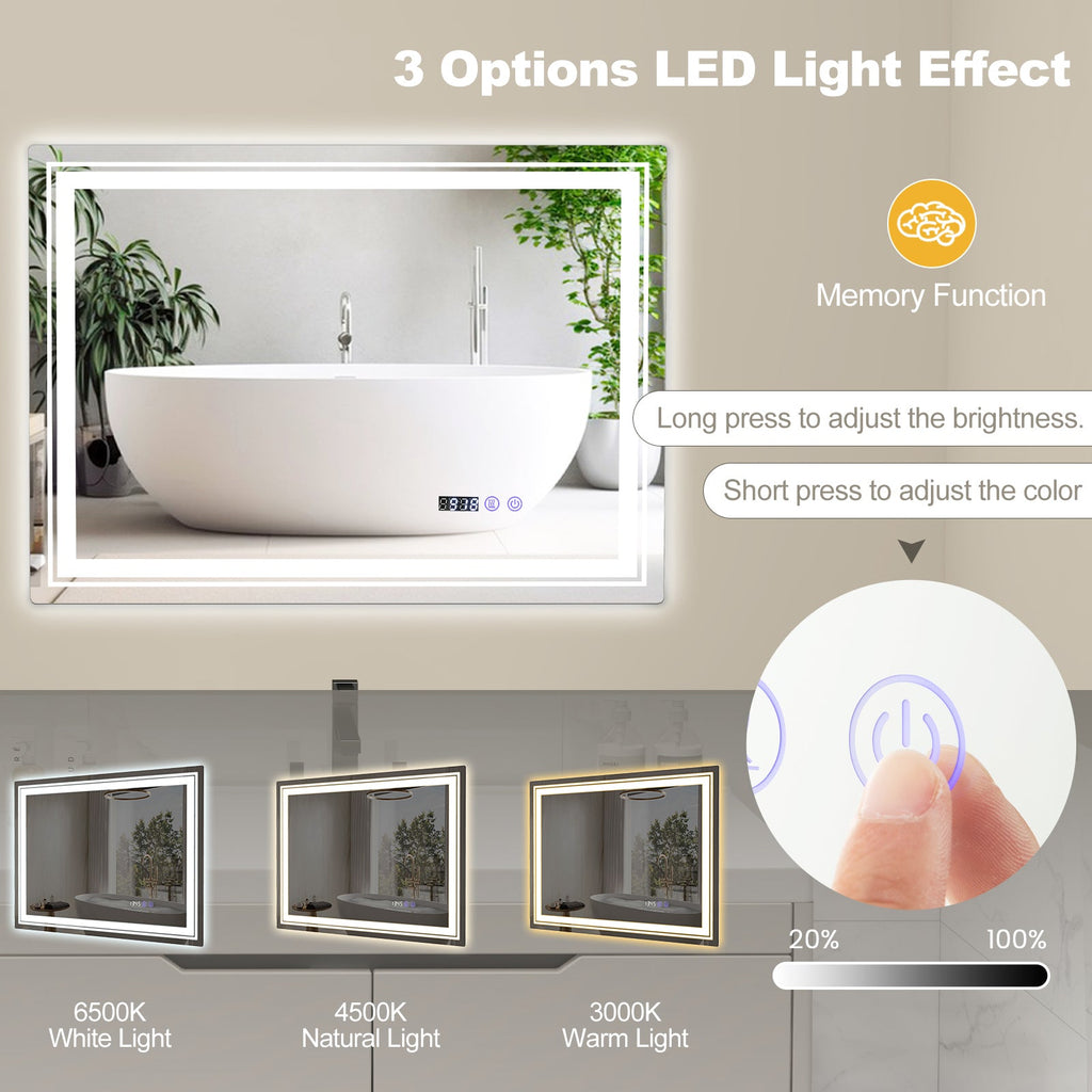 Defogging LED Bathroom Mirror with Memory Function and Anti-Fog