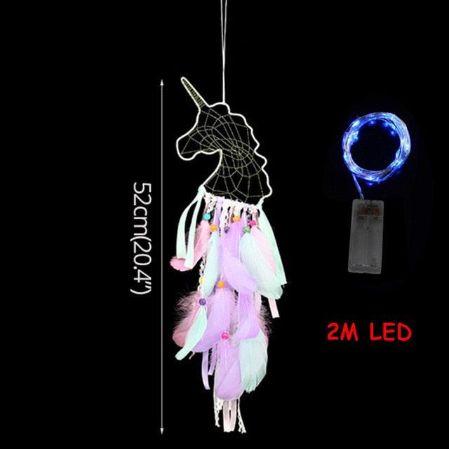Dream Catcher with Lights Unicorn Party Supplies Hanging Ornament Unicorn Feather Handmade Catchers Craft Gift Home Decorations Girls Bedroom Wall Decor Colorful Wall Hanging Decorations For Baby Room Theme Birthday Wedding Party