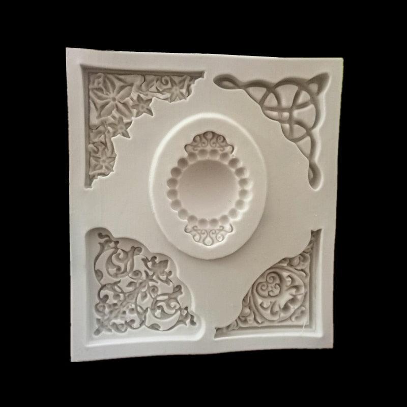 Exquisite Lace Embossed Silicone Mold Fondant Cake Mold Fondant Chocolate Soap Mold Decorative Baking Tray Vintage Lace Corner Embossed Board Silicone Mould