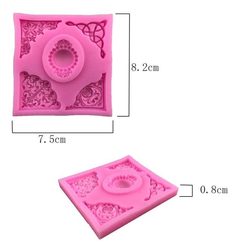 Exquisite Lace Embossed Silicone Mold Fondant Cake Mold Fondant Chocolate Soap Mold Decorative Baking Tray Vintage Lace Corner Embossed Board Silicone Mould