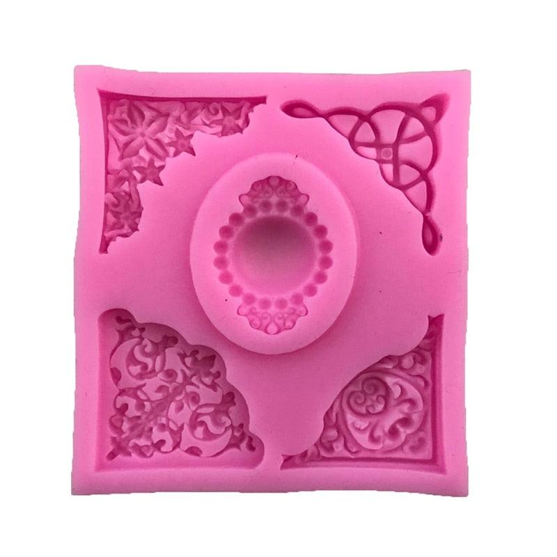 Exquisite Lace Embossed Silicone Mold Fondant Cake Mold Fondant Chocolate Soap Mold Decorative Baking Tray Vintage Lace Corner Embossed Board Silicone Mould