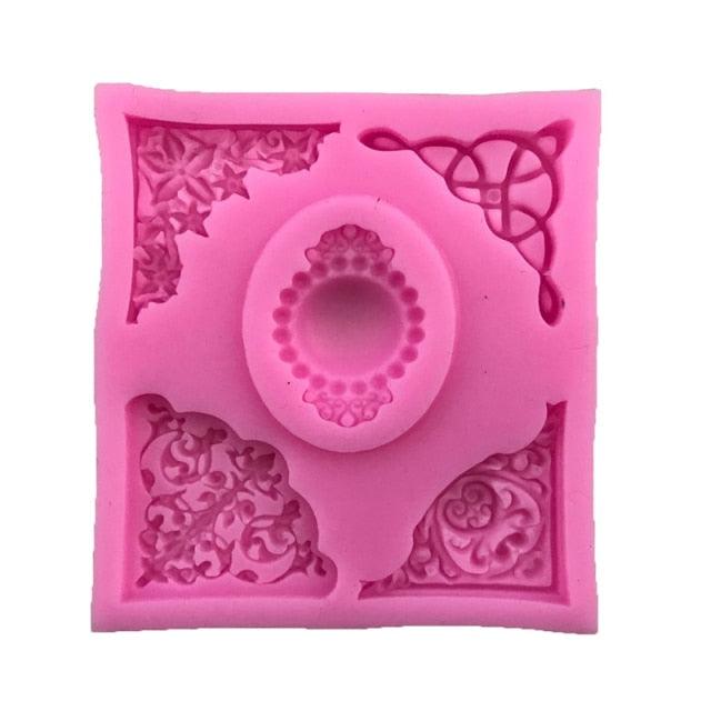 Exquisite Lace Embossed Silicone Mold Fondant Cake Mold Fondant Chocolate Soap Mold Decorative Baking Tray Vintage Lace Corner Embossed Board Silicone Mould
