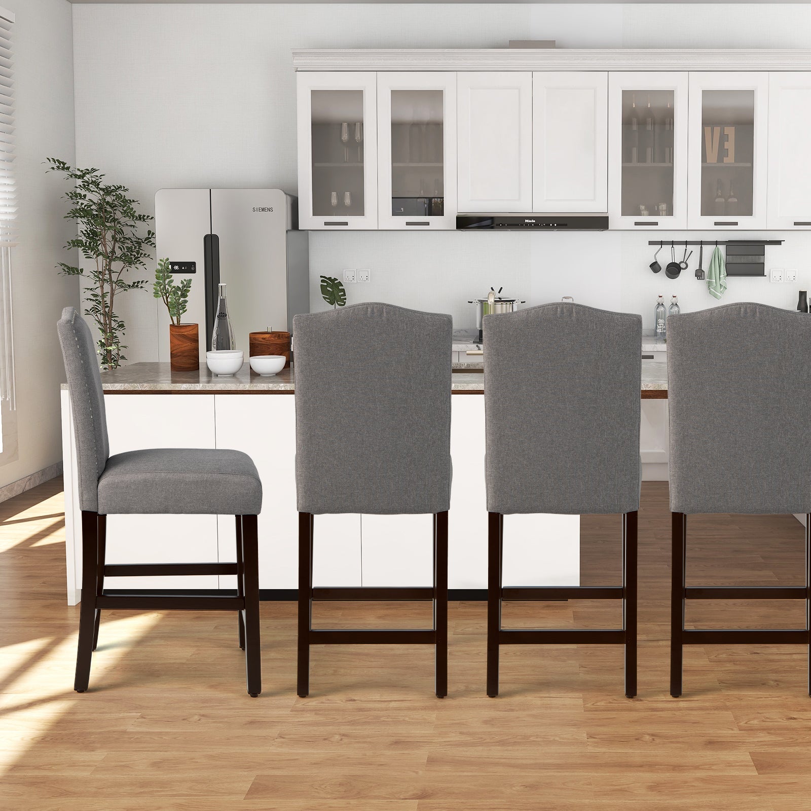 2 Pcs Fabric Nail Head Counter Height Dining Side Chairs Set