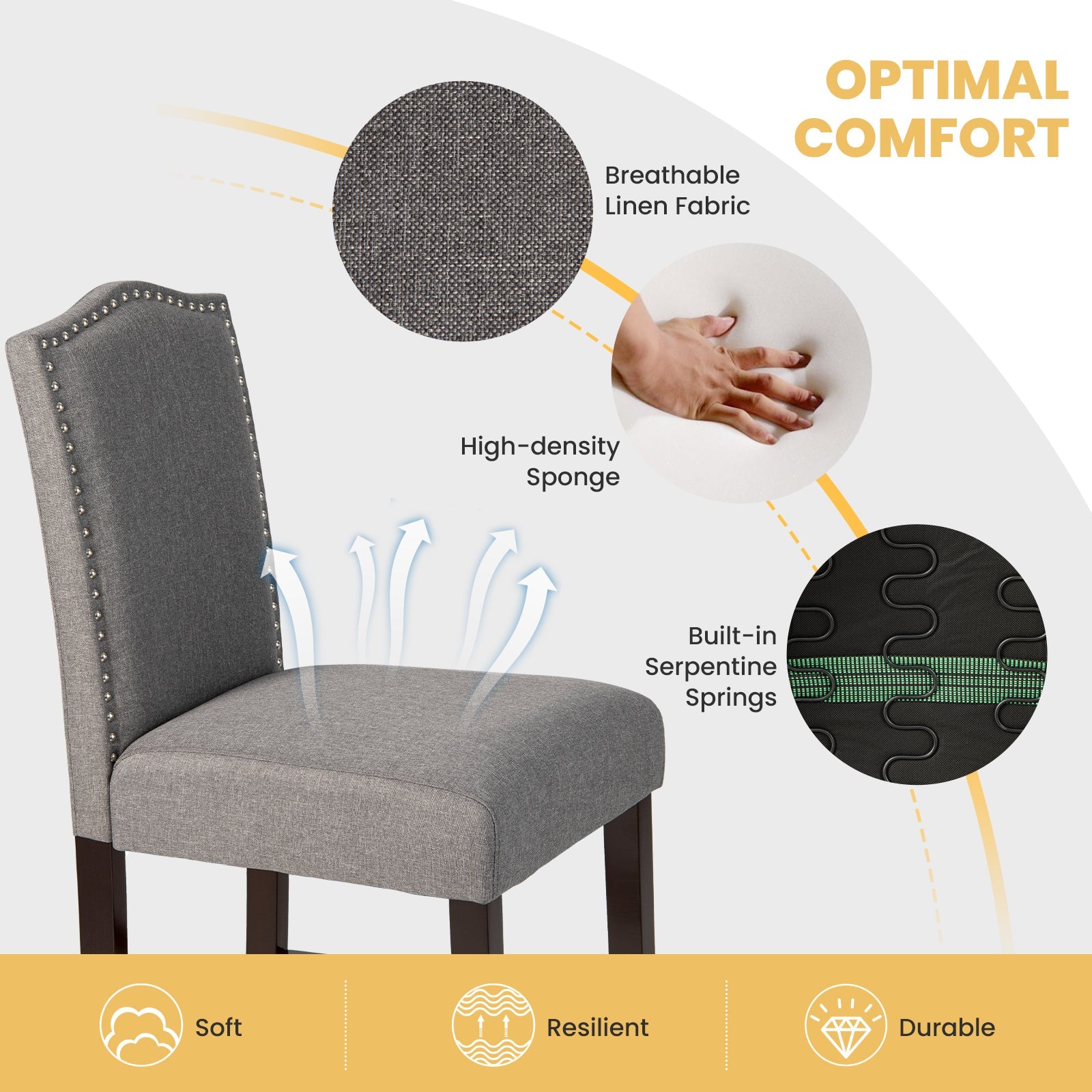 2 Pcs Fabric Nail Head Counter Height Dining Side Chairs Set