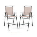 Set of 2 Patio Folding Bar-Height Chairs with Armrests and Quick-Drying Seat-Beige