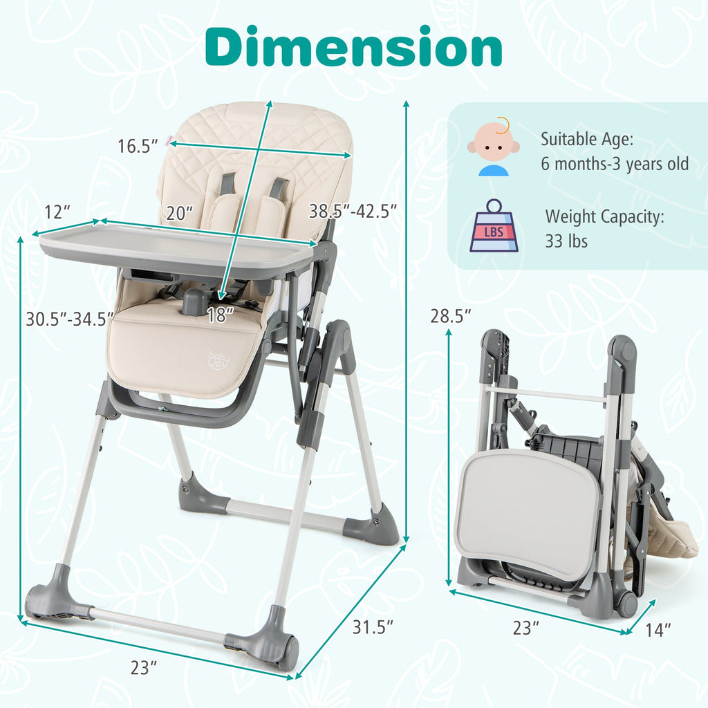 Foldable High Chair with Footrest and Detachable Tray