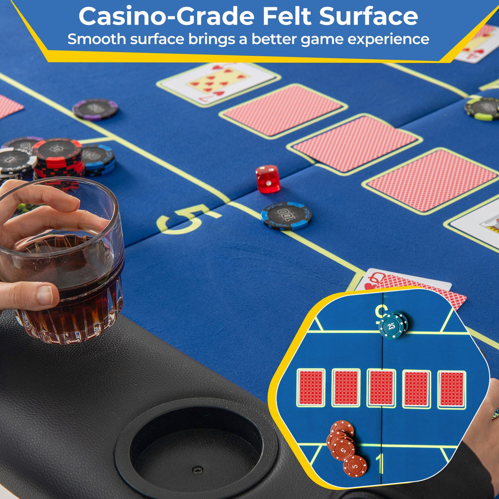 72 x 36 x 30.5 Inch Foldable Poker Table with 8 Cup Holders