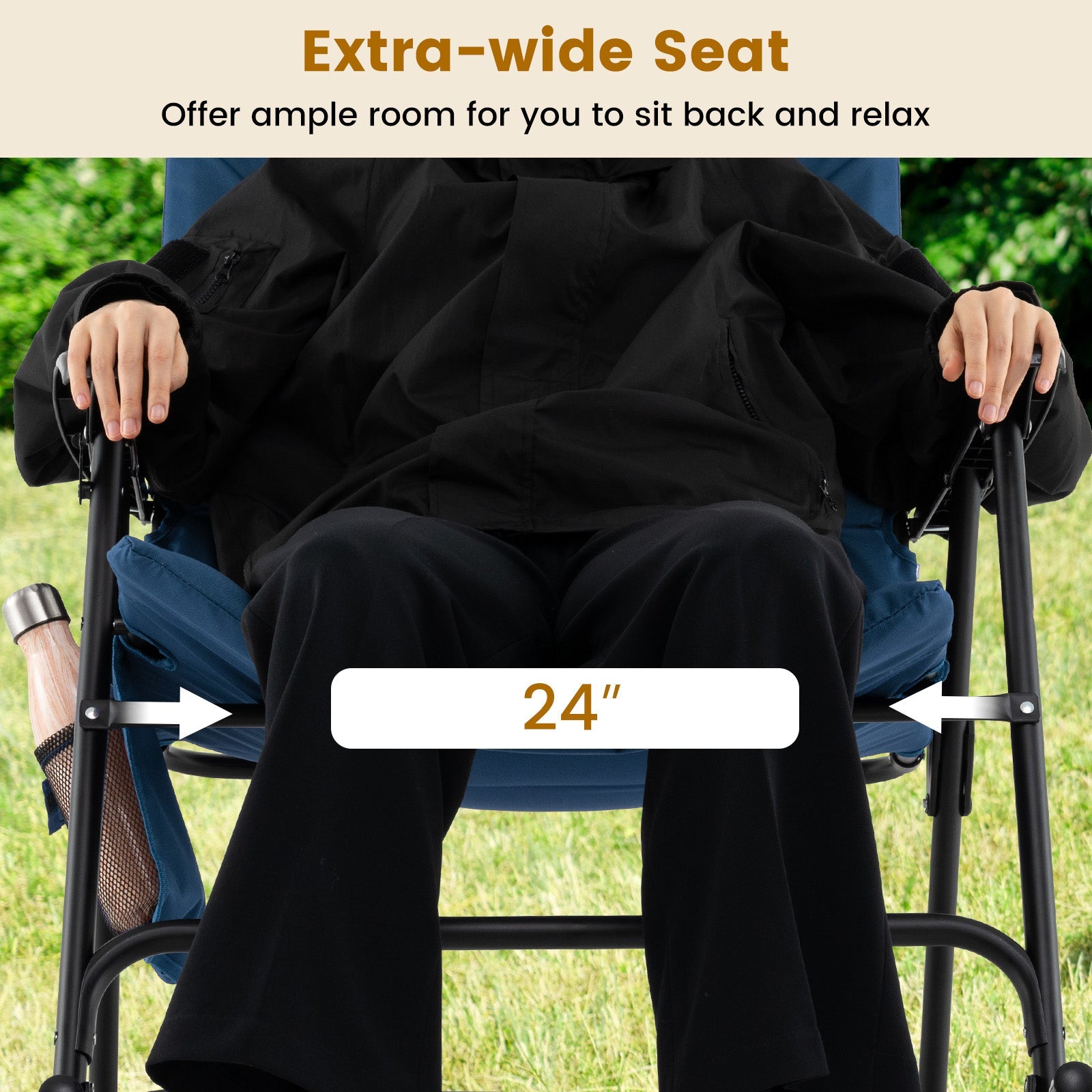 Foldable Rocking Padded Portable Camping Chair with Backrest and Armrest