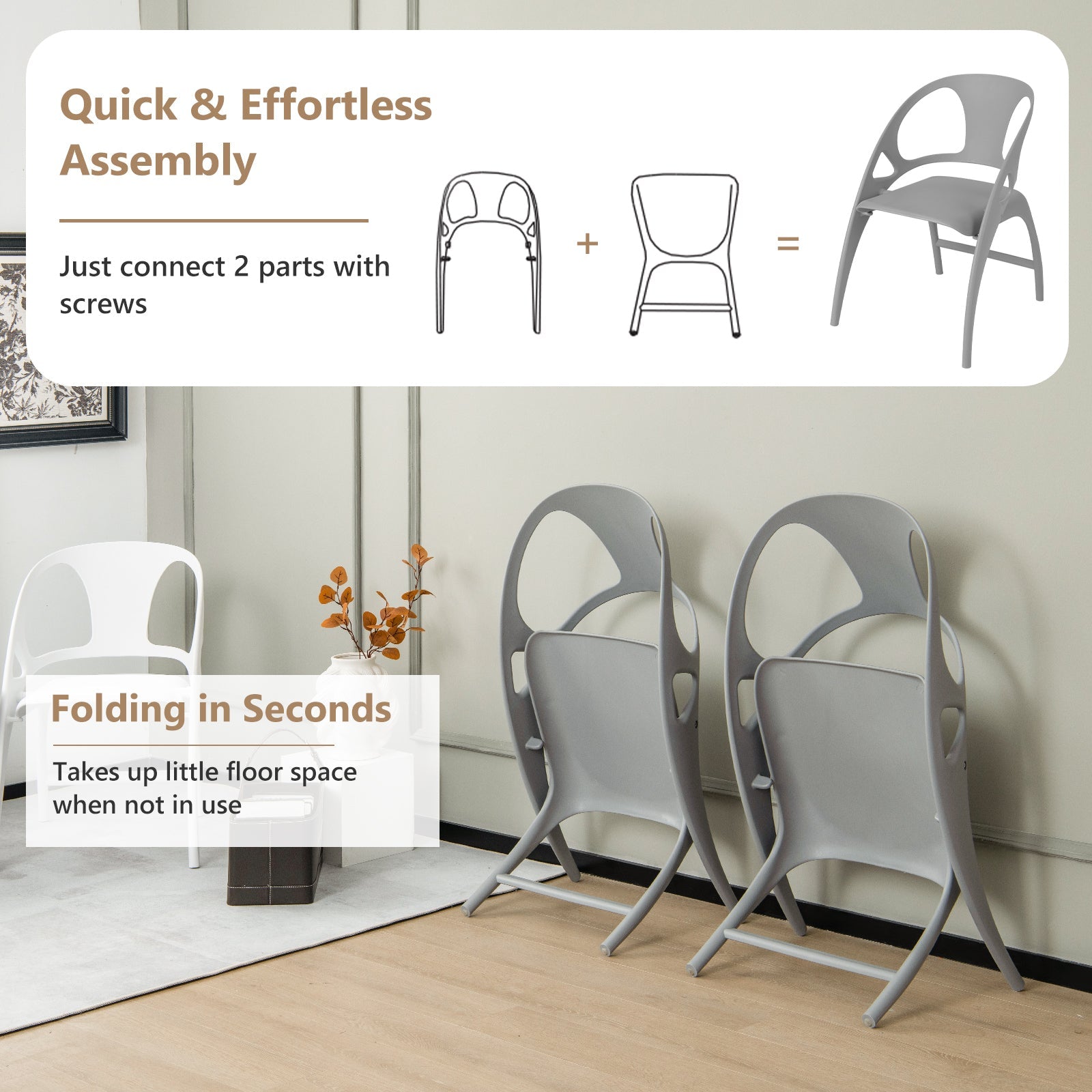 Folding Dining Chairs Set of 2 with Armrest and High Backrest