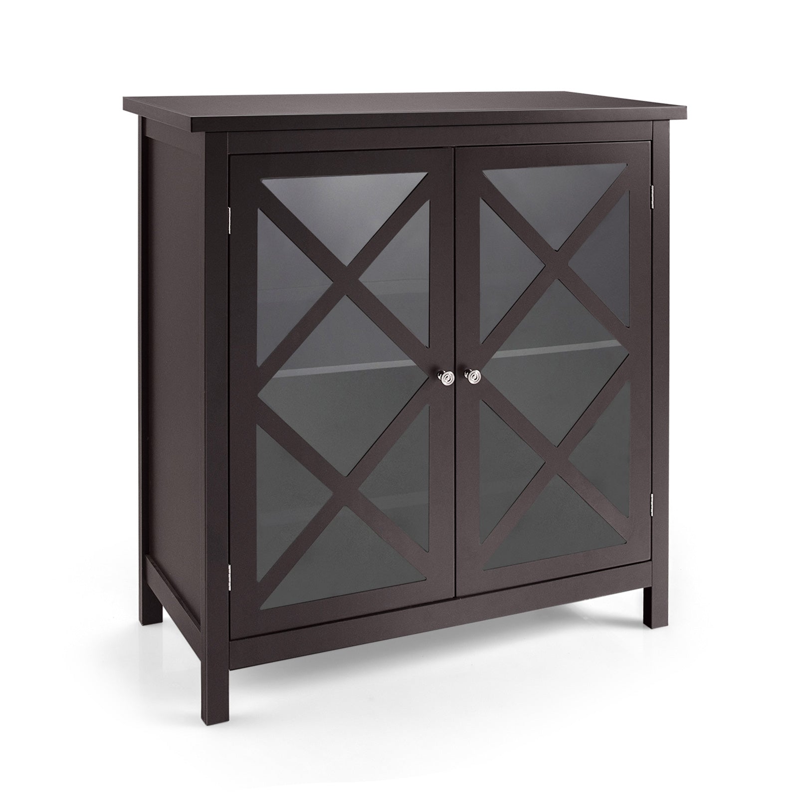 Freestanding Kitchen Buffet Cabinet with Glass Doors and Adjustable Shelf