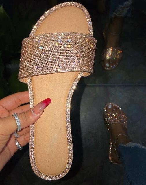 Glitter Slippers Women Summer Sandals Fashion Bling Candy Color Flip Flops Beach Diamond Flat Outdoor Sandals Slip On Sandals Slide Glitter Bling Casual Sandal Flat Open Toe Sparkle Slides