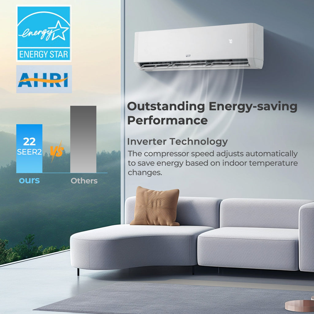 27000 BTU 2 Zone 22 SEER2 Mini Split AC with Heat Pump
