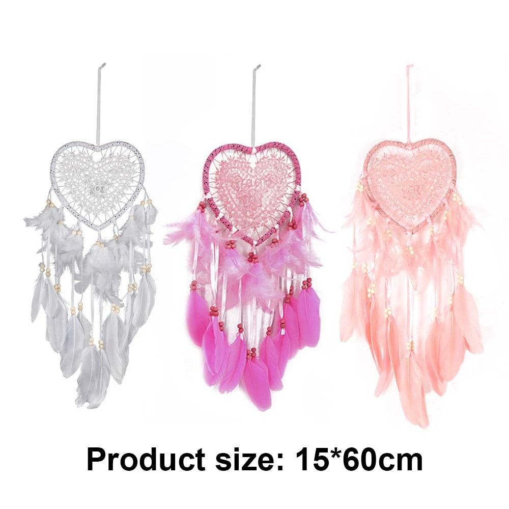 Heart Shape Creative Handmade Vintage Dream Catcher Wedding Decoration LED Handmade Heart Shape Feather Design Dream Catchers For Wall Hanging Decor Home Decoration Festival Gift Wind Chimes Party Feather Room Decor