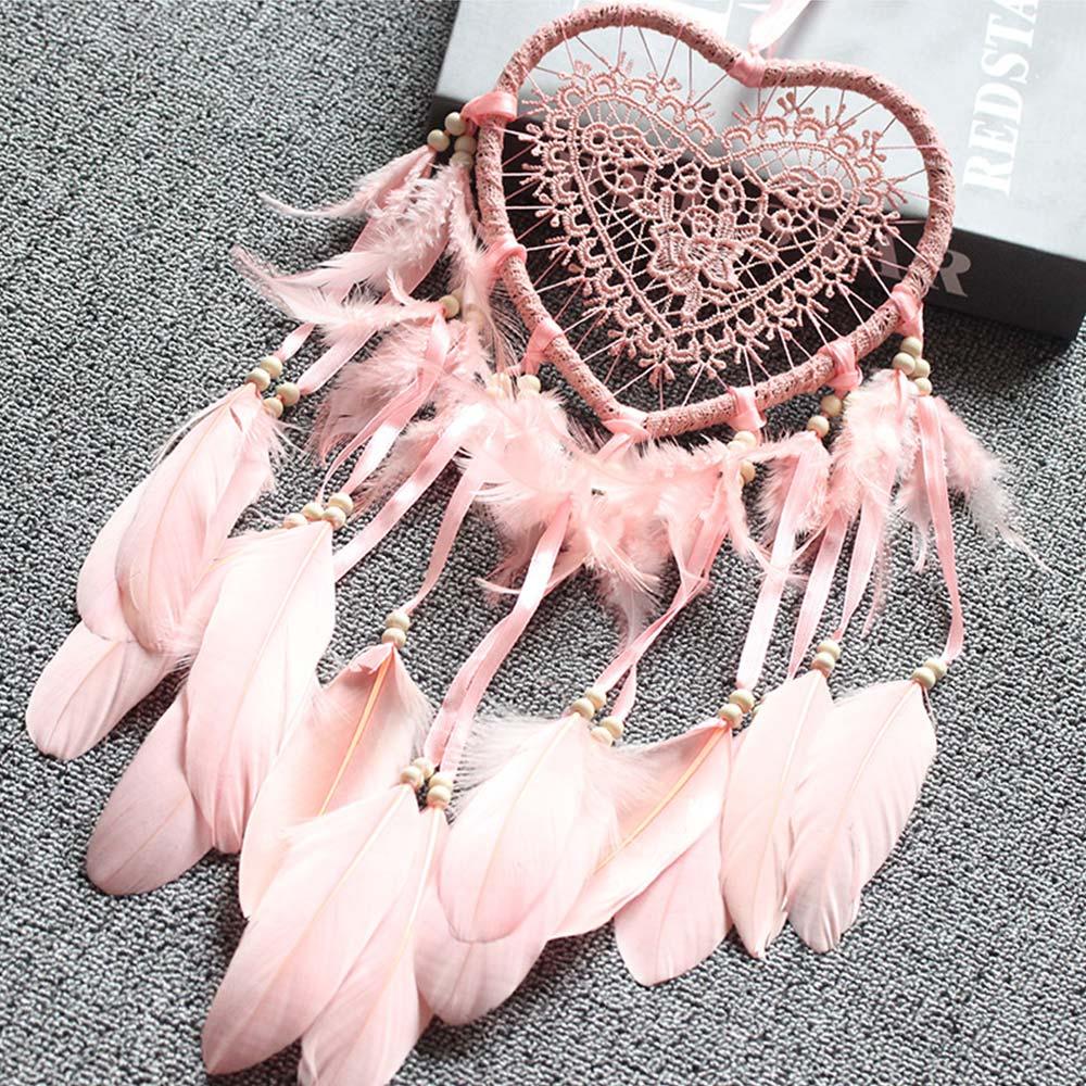 Heart Shape Creative Handmade Vintage Dream Catcher Wedding Decoration LED Handmade Heart Shape Feather Design Dream Catchers For Wall Hanging Decor Home Decoration Festival Gift Wind Chimes Party Feather Room Decor