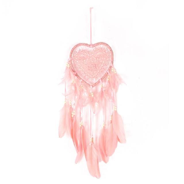 Heart Shape Creative Handmade Vintage Dream Catcher Wedding Decoration LED Handmade Heart Shape Feather Design Dream Catchers For Wall Hanging Decor Home Decoration Festival Gift Wind Chimes Party Feather Room Decor