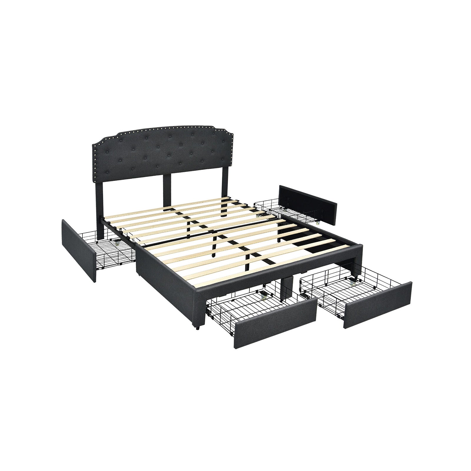 Platform Bed Frame with 4 Storage Drawers and Adjustable Headboard