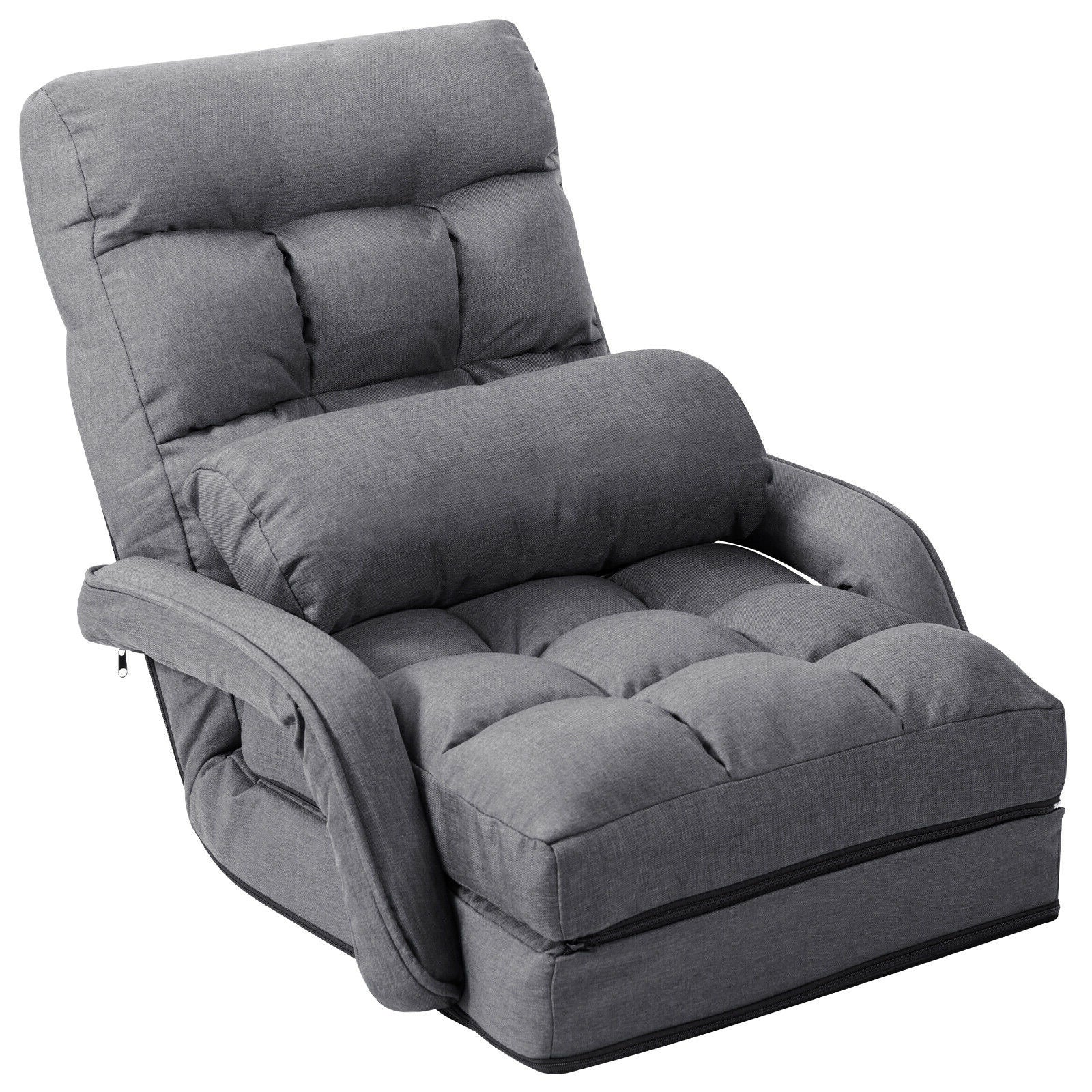Folding Lazy Floor Chair Sofa with Armrests and Pillow