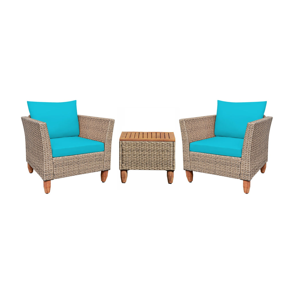 3 Pieces Patio Rattan Furniture Set with Washable Cushion for Yard Porch