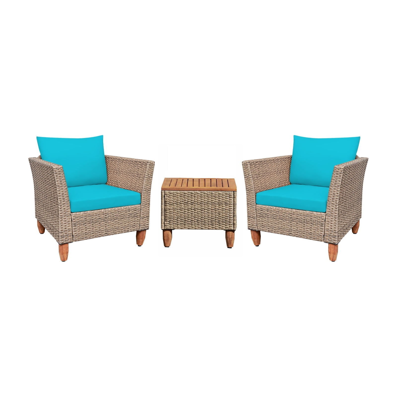 3 Pieces Patio Rattan Furniture Set with Washable Cushion for Yard Porch