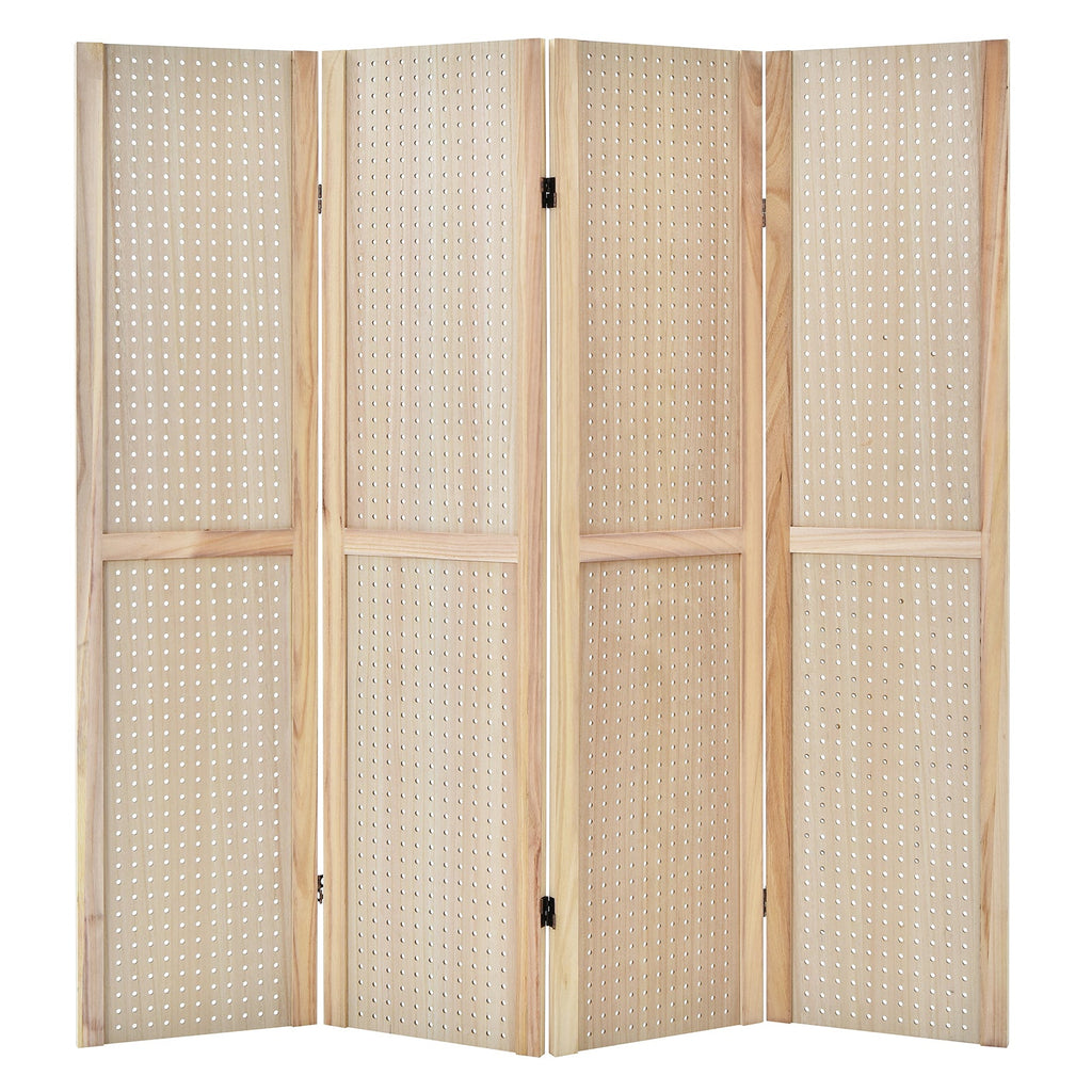 4-Panel Pegboard Display 5 Feet Tall Folding Privacy Screen for Craft Display Organized
