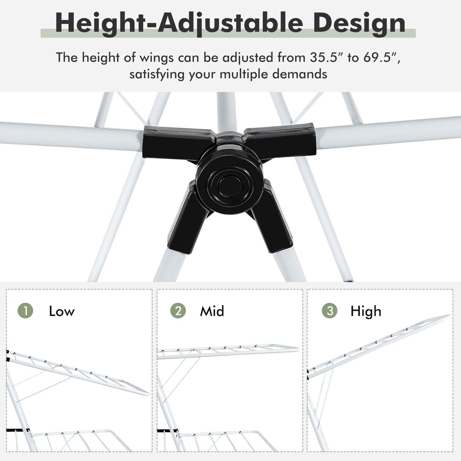 2-Tier Foldable Clothes Drying Rack with Adjustable Gullwing