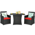 3 Pieces Patio Rattan Furniture Set with Cushion and Sofa Armrest