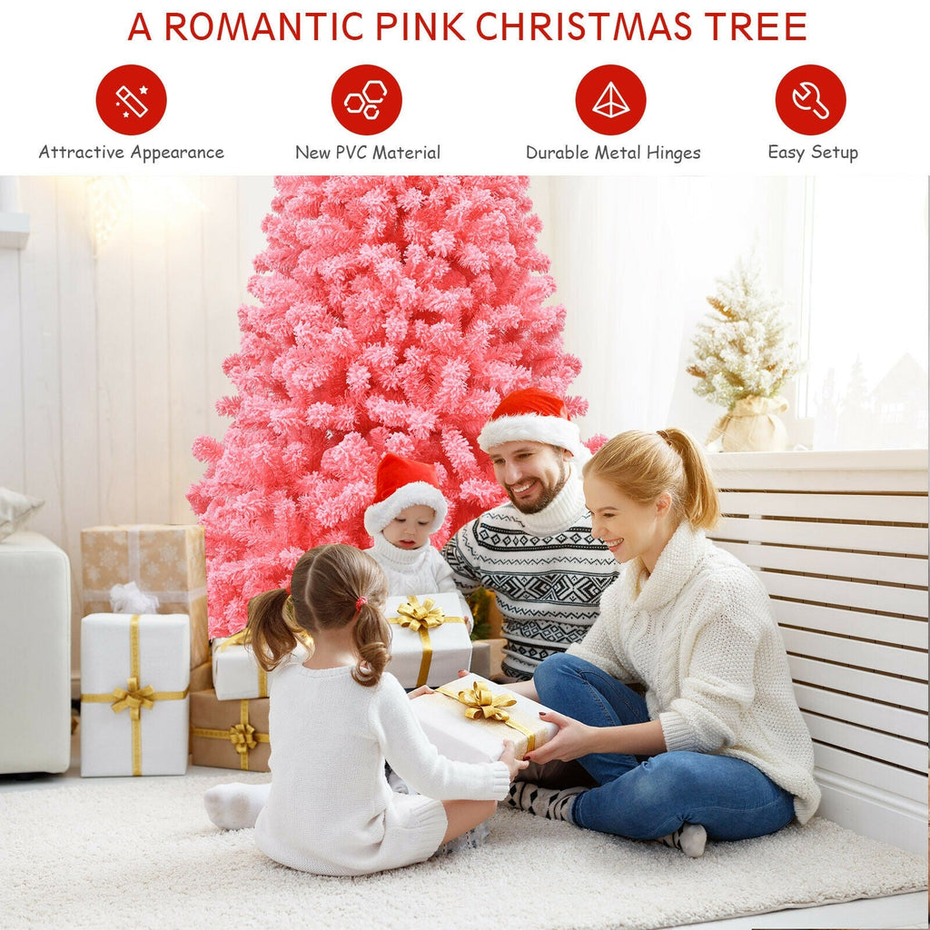 Pink Christmas Tree with Snow Flocked PVC Tips and Metal Stand