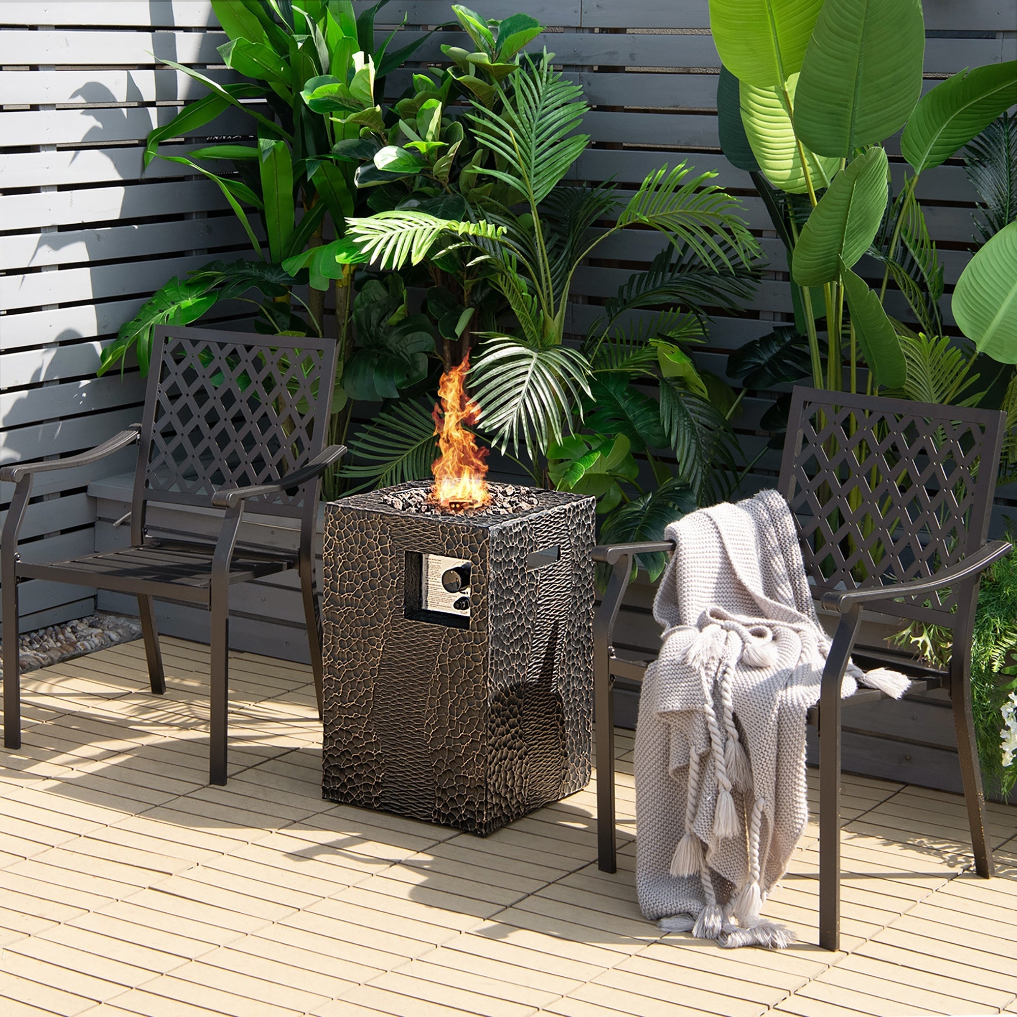 16 Feet Square Outdoor Propane Fire Pit with Lava Rocks Waterproof Cover 30000 BTU