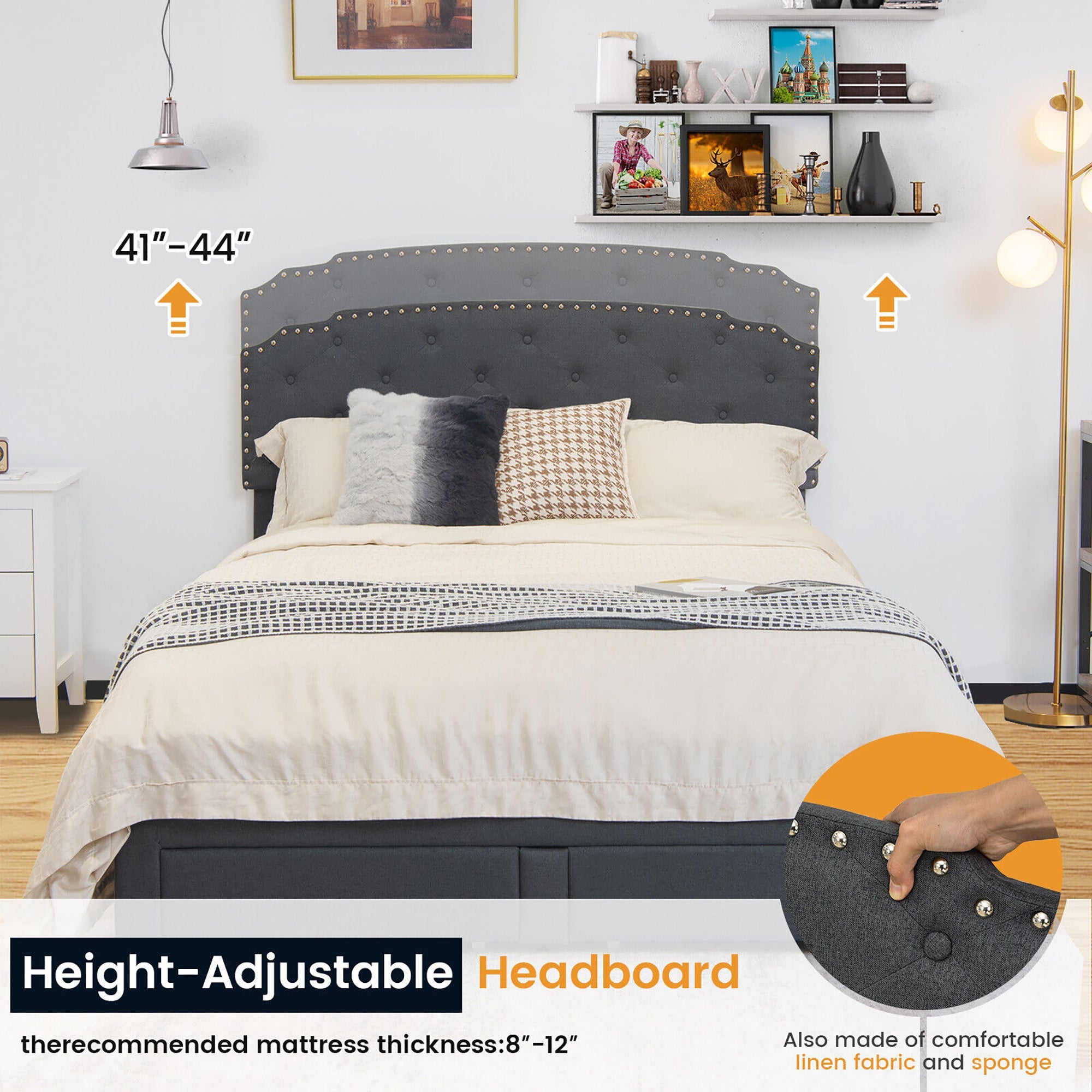 Platform Bed Frame with 4 Storage Drawers and Adjustable Headboard