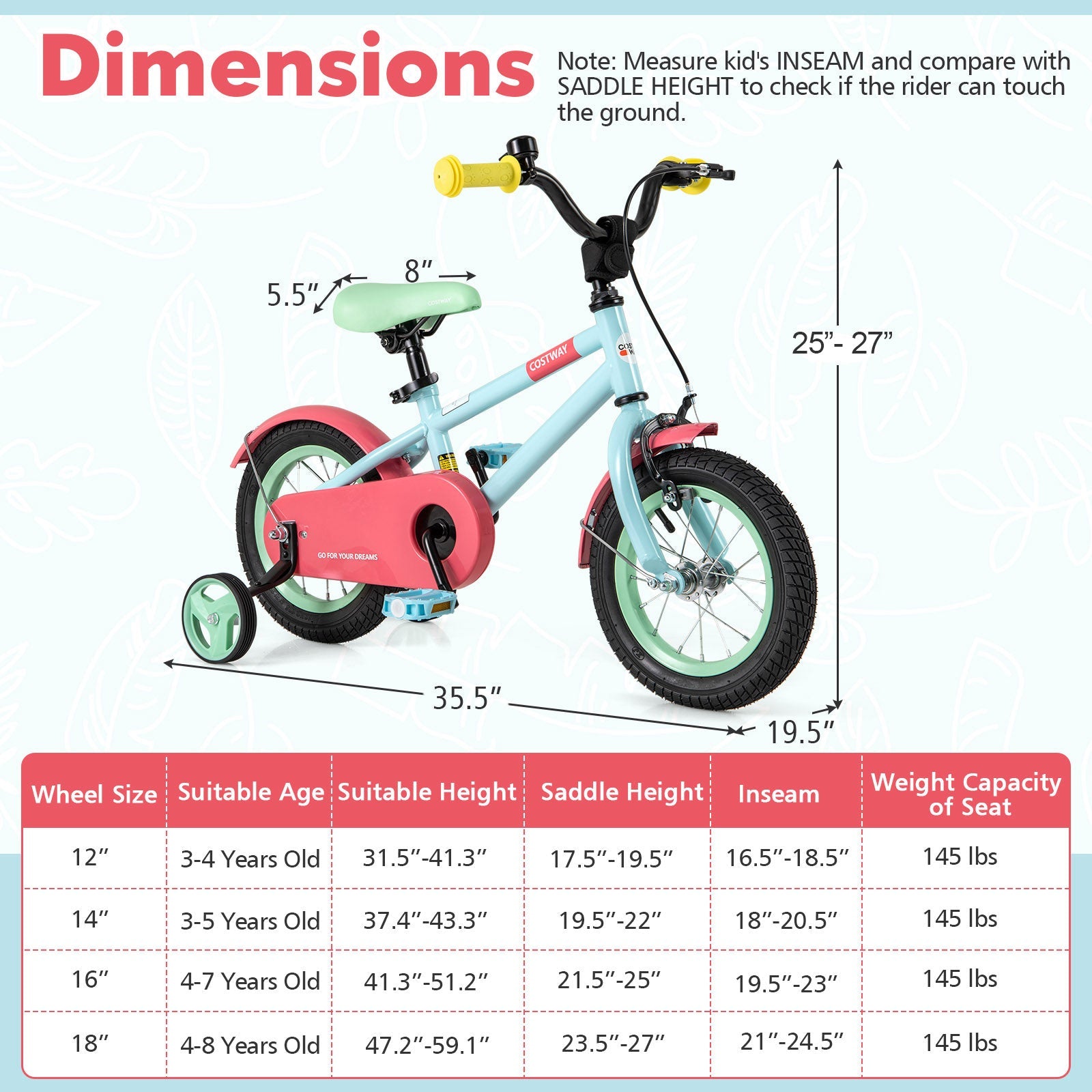 Kids Bike with Adjustable Handlebar and Saddle Blue