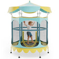 64 Inch Kids Trampoline with Detachable Canopy and Safety Enclosure Net
