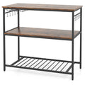 3 Shelves Kitchen Island Industrial Prep Table with Bottom Wine Rack-Rustic Brown
