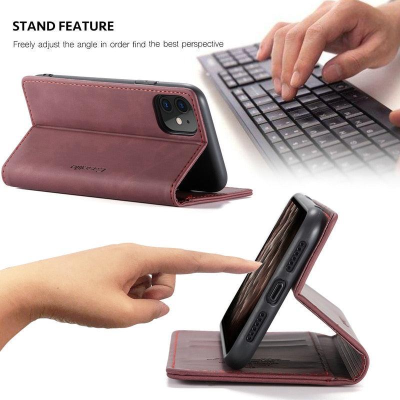 Leather Case For iPhone 14 13 11 12 Mini Pro XS XR Max Luxury Magnetic Flip Phone Case For iPhone Business Classic Wallet Cover Leather Magnetic Flip Back Stand Case/Cover