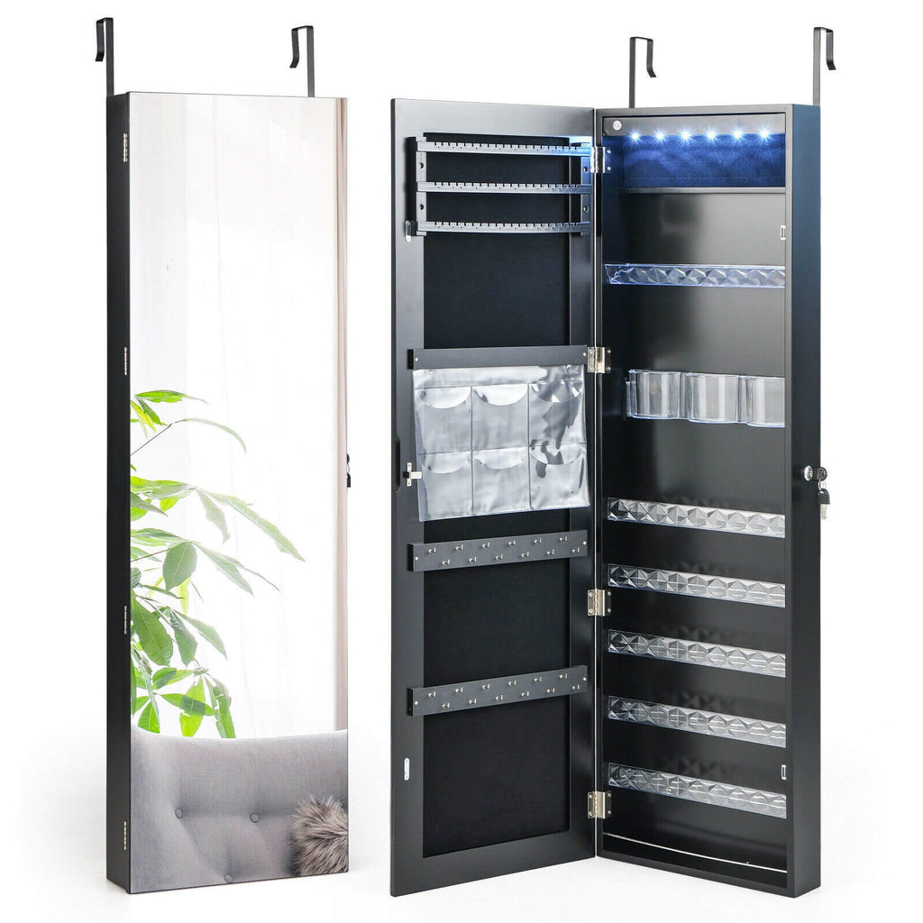 Wall Door Mounted Jewelry Armoire with Frameless LED Mirror
