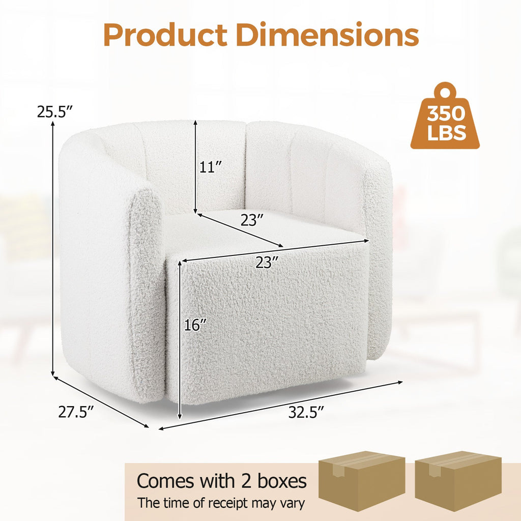Modern Upholstered Sherpa Accent Chair with Curved Backrest and Armrests-White