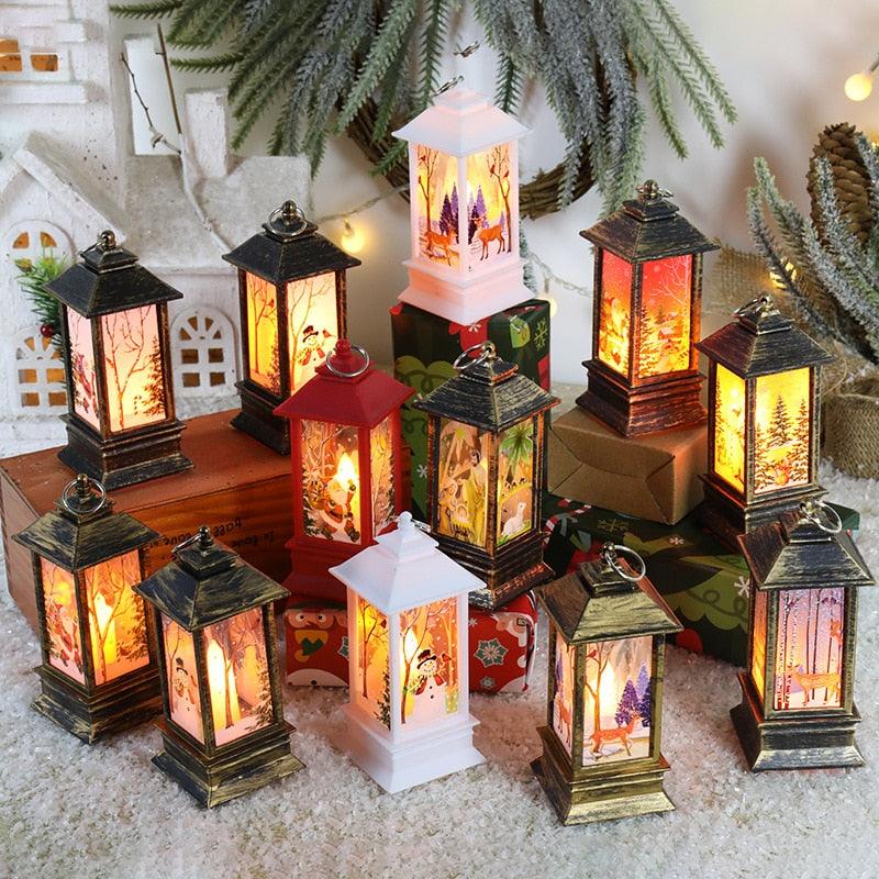 New Christmas Lantern Old Man Snowman Christmas Tabletop Lanterns Vintage Outdoor Candle Lantern Decorative with LED Light LED Candle Light for Christmas Decoration Retro Hanging Candle Holder Christmas Tree Decoration Christmas Gift Home Decoration