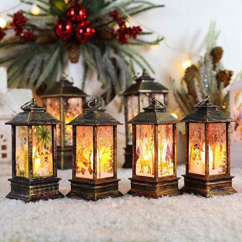 New Christmas Lantern Old Man Snowman Christmas Tabletop Lanterns Vintage Outdoor Candle Lantern Decorative with LED Light LED Candle Light for Christmas Decoration Retro Hanging Candle Holder Christmas Tree Decoration Christmas Gift Home Decoration