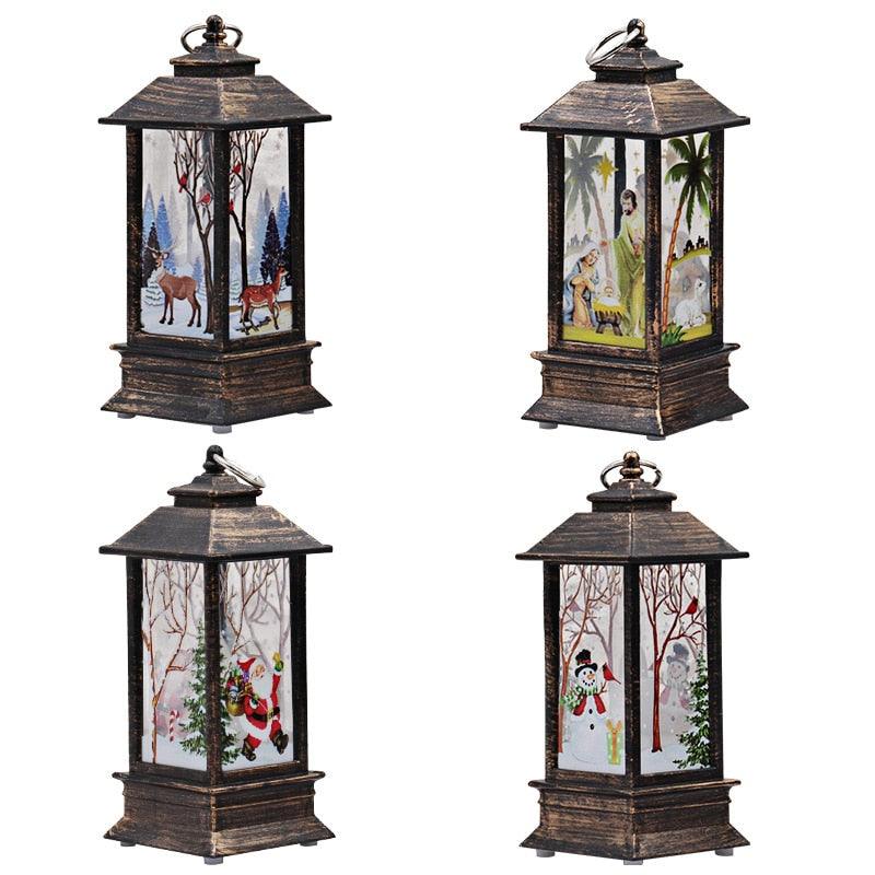 New Christmas Lantern Old Man Snowman Christmas Tabletop Lanterns Vintage Outdoor Candle Lantern Decorative with LED Light LED Candle Light for Christmas Decoration Retro Hanging Candle Holder Christmas Tree Decoration Christmas Gift Home Decoration